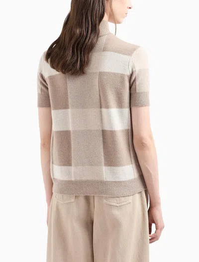 Emporio Armani Check Wool And Cashmere Sweater In Fancy Beige