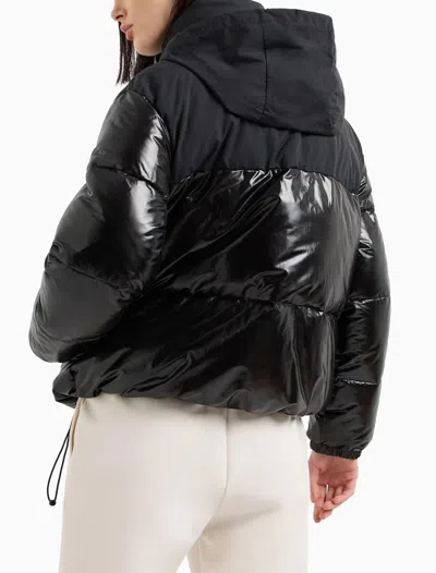 Armani Exchange Padded Jacket In Patent Leather And Opaque Fabric In Black