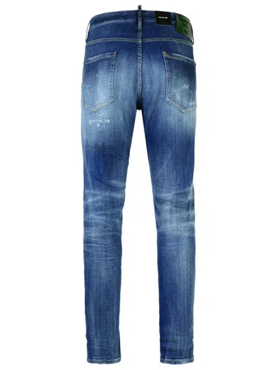 Dsquared2 Navy Blue Cotton Jeans With Worn Effect 5 Pockets In Blue