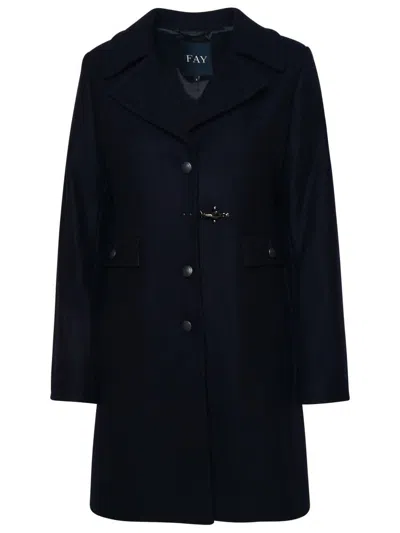 Fay Navy Virgin Wool Blend Coat In Navy