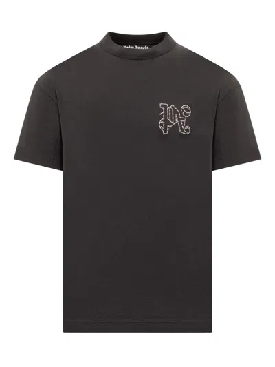Palm Angels Studded Monogram T-shirt In Black