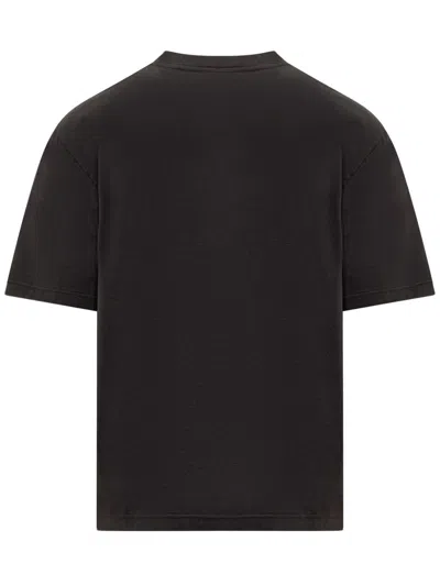 Palm Angels Blue Cotton T-shirt With Palm Print And Logo In Black