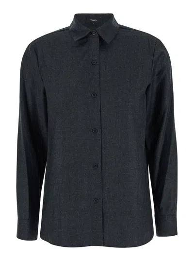 Theory Grey Shirt With Classic Collar In Grey
