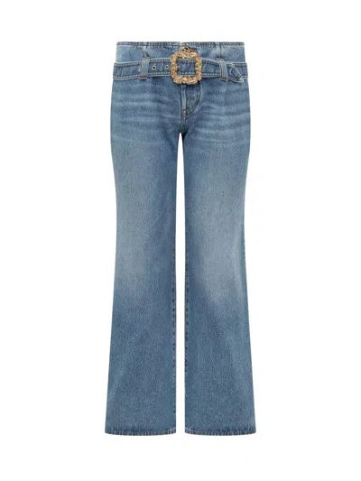 Cormio High Waisted Flared Fit Jeans With Buckle In Blue