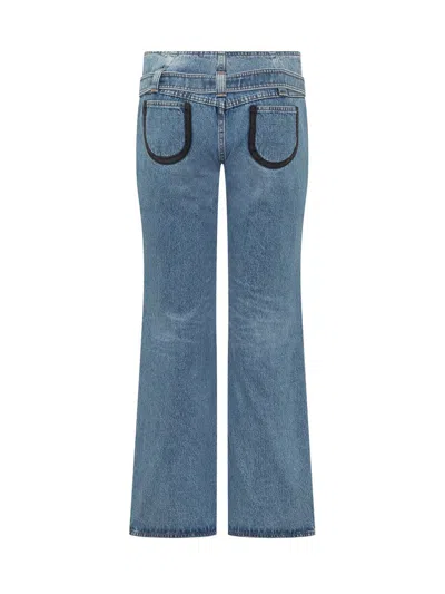 Cormio High Waisted Flared Fit Jeans With Buckle In Blue