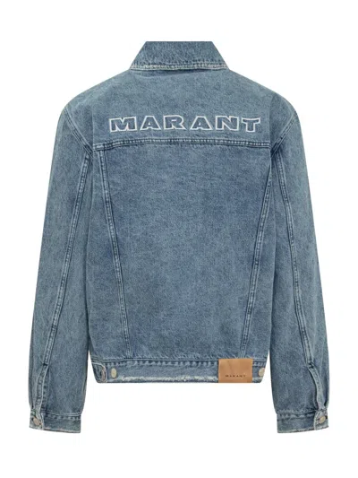 Isabel Marant Blue Jango Logo-embroidered Denim Jacket In Blue