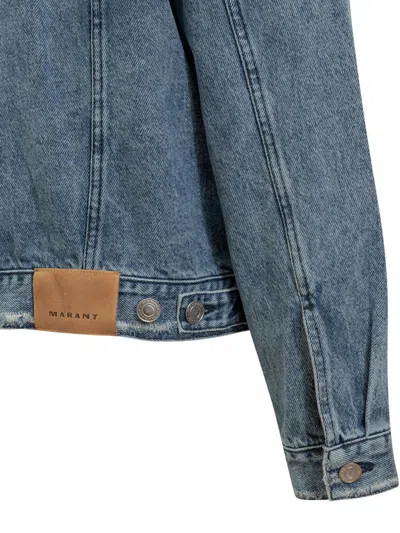Isabel Marant Blue Jango Logo-embroidered Denim Jacket In Blue
