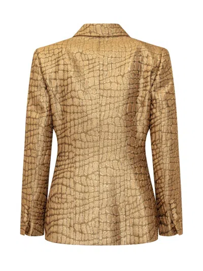 Tom Ford Metallic Croc-jacquard Single-breasted Blazer Jacket In Gold