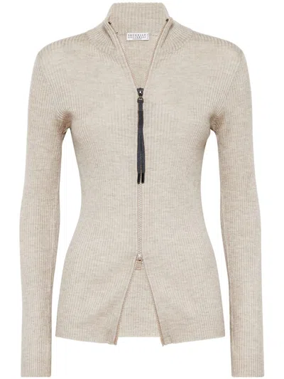 Brunello Cucinelli Cashmere-blend Zip-front Top In Multicolor