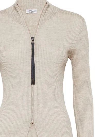 Brunello Cucinelli Cashmere-blend Zip-front Top In Multicolor