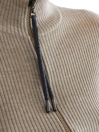 Brunello Cucinelli Cashmere-blend Zip-front Top In Multicolor