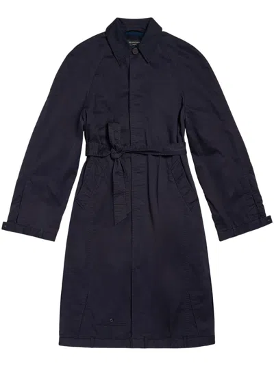 Balenciaga Belted Deconstructed Coat In Blue