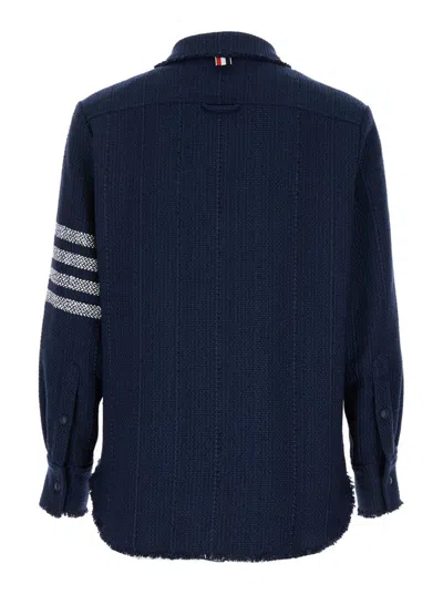 Thom Browne Navy Blue Shirt With Contrasting 4-bar Detail In Blue