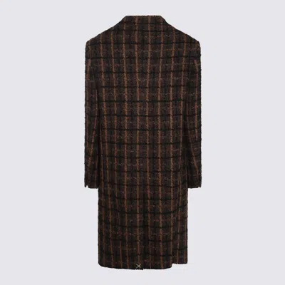 Versace Checked Midi Coat In Brown