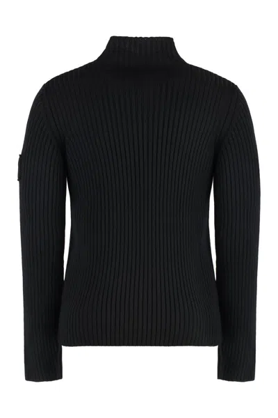 Prada High-neck Ribbed Wool Sweater In Black