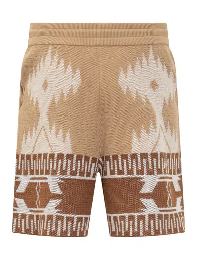 Alanui Bermuda With Icon Piquet Motif In Brown
