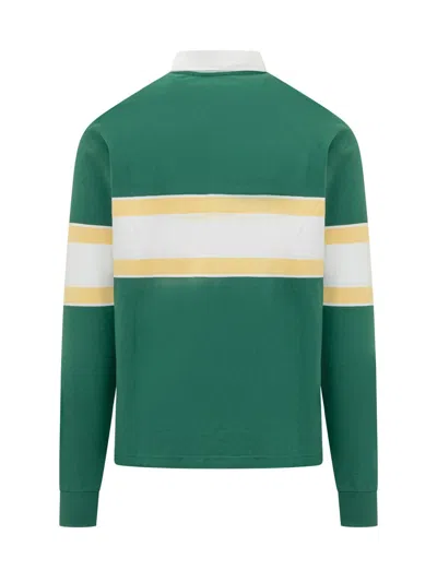 Drôle De Monsieur Green Long Sleeved Polo Shirt With Drole Print In Green