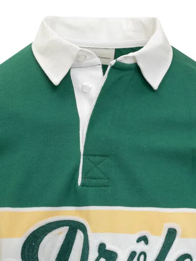 Drôle De Monsieur Green Long Sleeved Polo Shirt With Drole Print In Green