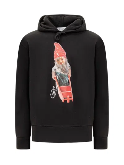 Jw Anderson Gnome Print Cotton Hoodie In Black