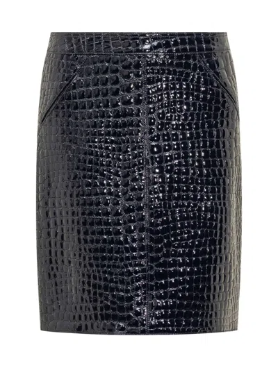Tom Ford Black Leather Skirt In Blue