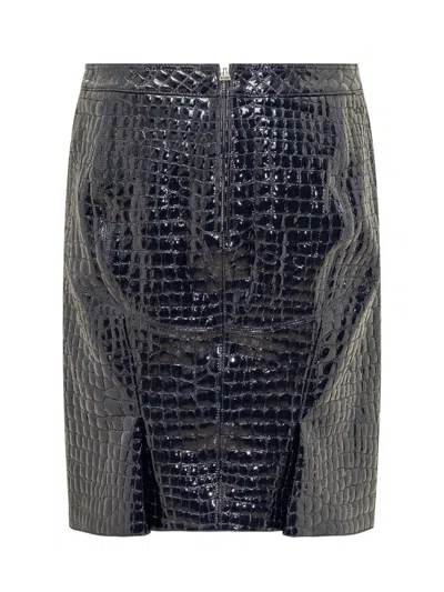 Tom Ford Black Leather Skirt In Blue