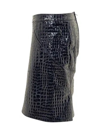 Tom Ford Black Leather Skirt In Blue