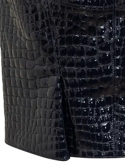 Tom Ford Black Leather Skirt In Blue