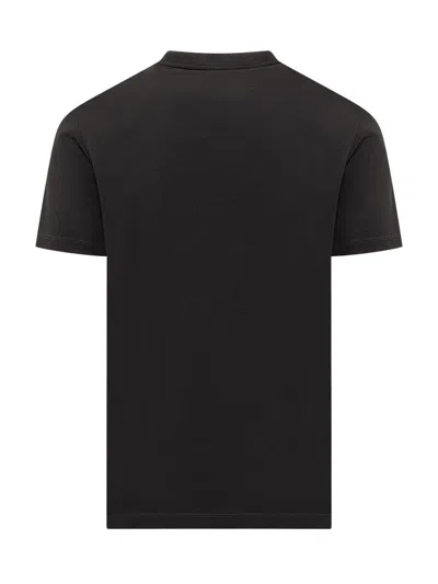 Versace Black Crewneck T-shirt With Contrasting Logo Lettering Print In Cotton
