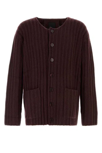 Givenchy Cashmere Cardigan With Front Pockets And Ribbed Texture In Red