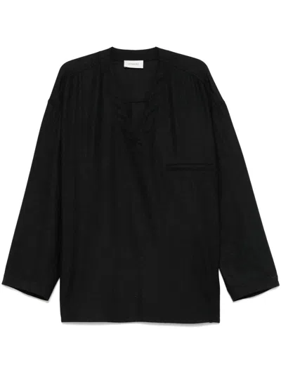 Lemaire Smock Blouse With V-neckline And Chest Pocket In Grey