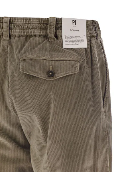 Pt Torino Lyocell Blend Pleated Trousers With Elastic Waist In Beige