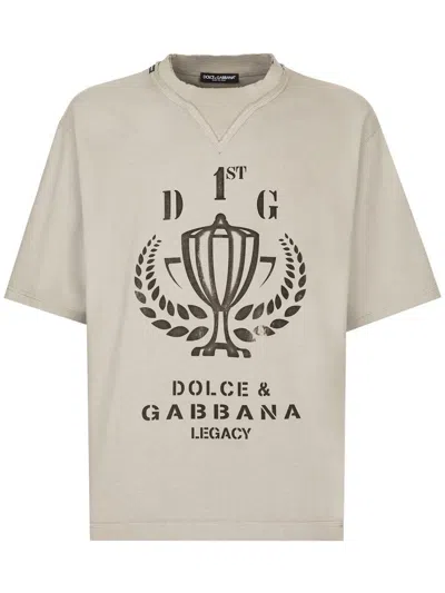 Dolce & Gabbana Logo-print Cotton T-shirt In Grey