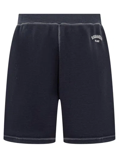 Dsquared2 Navy Blue Cotton Relax Fit Bermuda Shorts In Blue