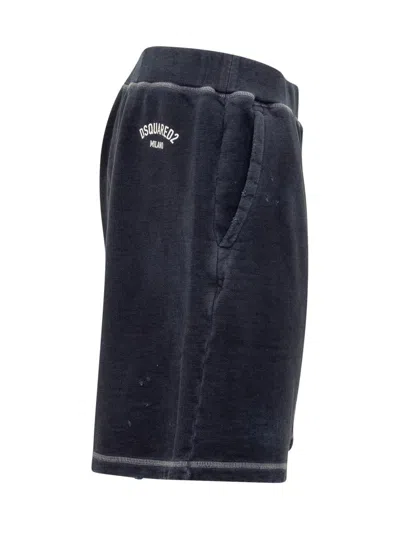 Dsquared2 Navy Blue Cotton Relax Fit Bermuda Shorts In Blue