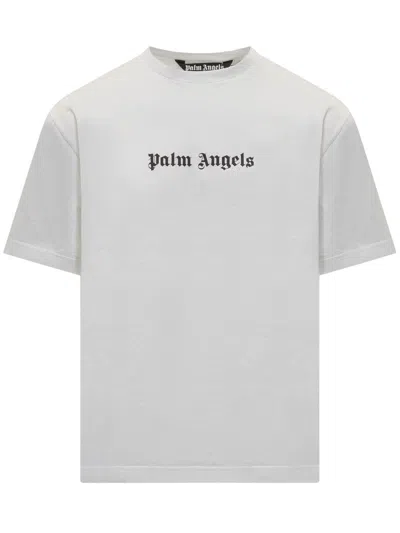 Palm Angels White Short-sleeved T-shirt With Monogram Pa Embroidery In White