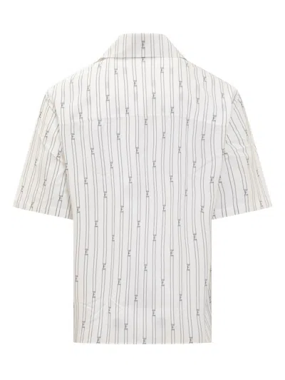 Ferragamo Logo-print Short-sleeve Cotton Blend Shirt In White