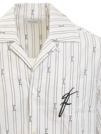 Ferragamo Logo-print Short-sleeve Cotton Blend Shirt In White