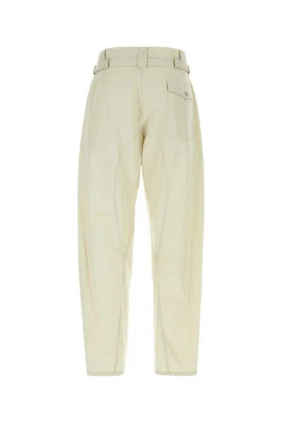 Lemaire Pant Cotton Blend Straight Leg In Beige O Tan