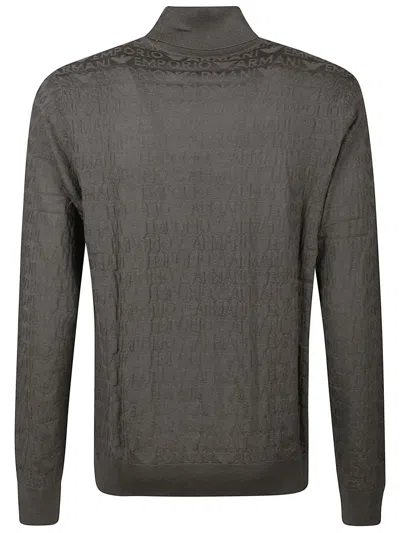 Emporio Armani Embossed Logo Turtleneck Sweater In Grey
