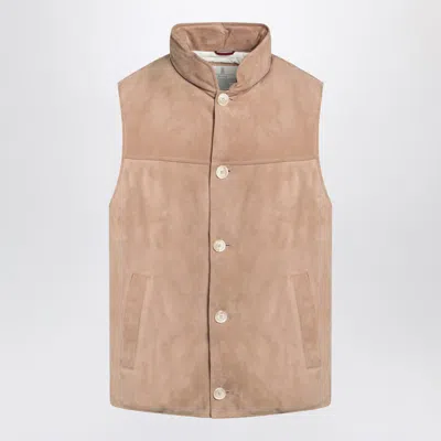 Brunello Cucinelli Beige Suede Waistcoat In Brown