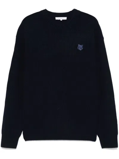 Maison Kitsuné Bold Fox Head Patch Regular Jumper In Lambswool In Blue