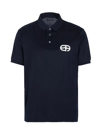 Emporio Armani Embroidered Logo Polo Shirt In Blue