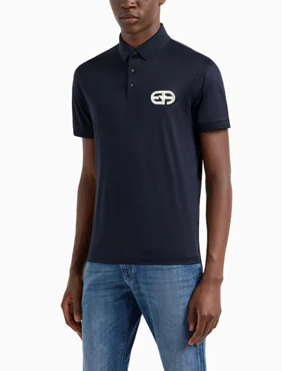 Emporio Armani Embroidered Logo Polo Shirt In Blue