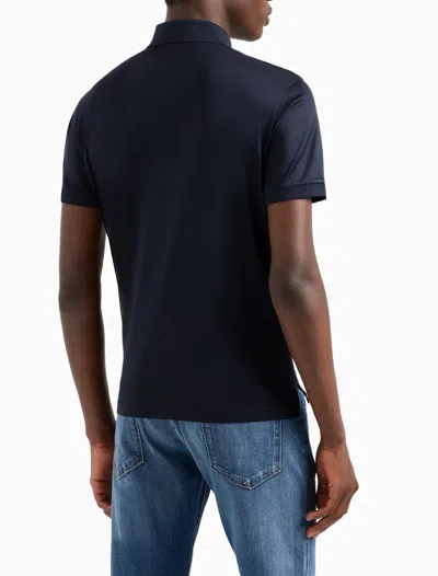 Emporio Armani Embroidered Logo Polo Shirt In Blue