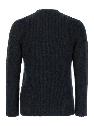 Autry Grey Crewneck Sweater With Logo Patch In Ribbed Wool Man In Black