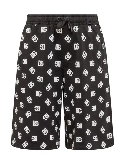 Dolce & Gabbana Dg Logo Print Cotton Shorts In Black