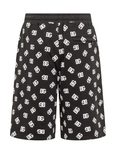 Dolce & Gabbana Dg Logo Print Cotton Shorts In Black