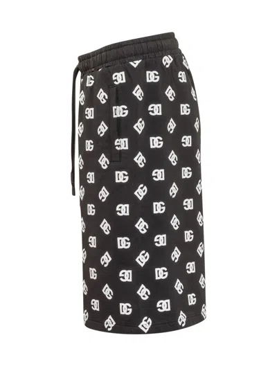 Dolce & Gabbana Dg Logo Print Cotton Shorts In Black