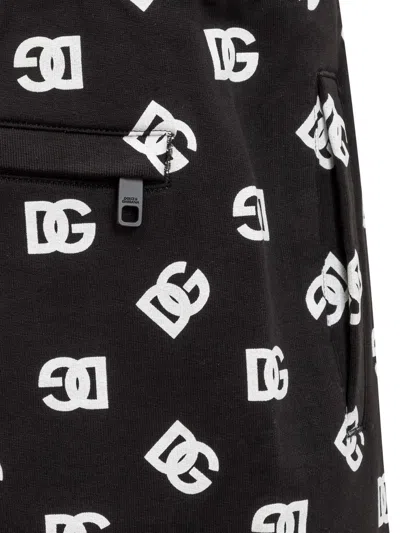 Dolce & Gabbana Dg Logo Print Cotton Shorts In Black