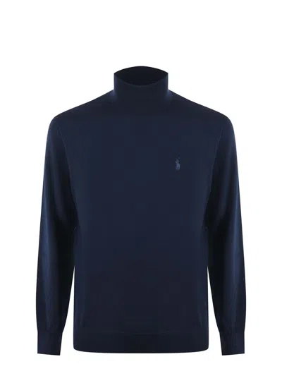 Polo Ralph Lauren Refined Turtleneck Sweater In Deep Navy Wool In Blue